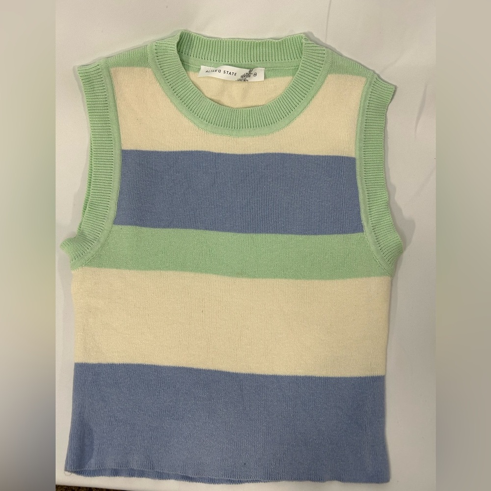 Altar’d State XS Blue Green White Striped Sweater Vest